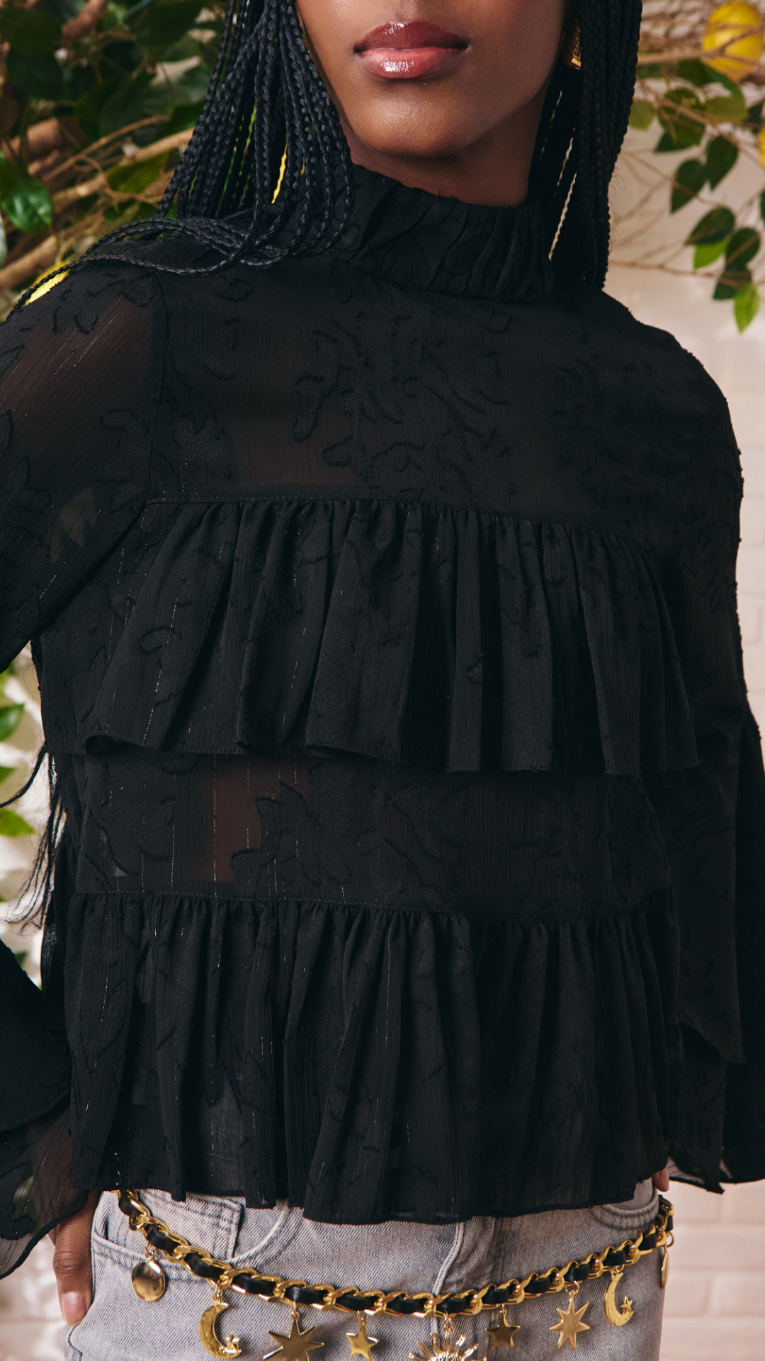 Blusa Devorê Bella Babados Preto