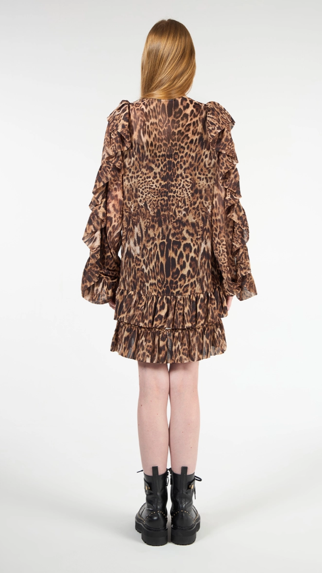Vestido Curto Babados Estampa Leopardo