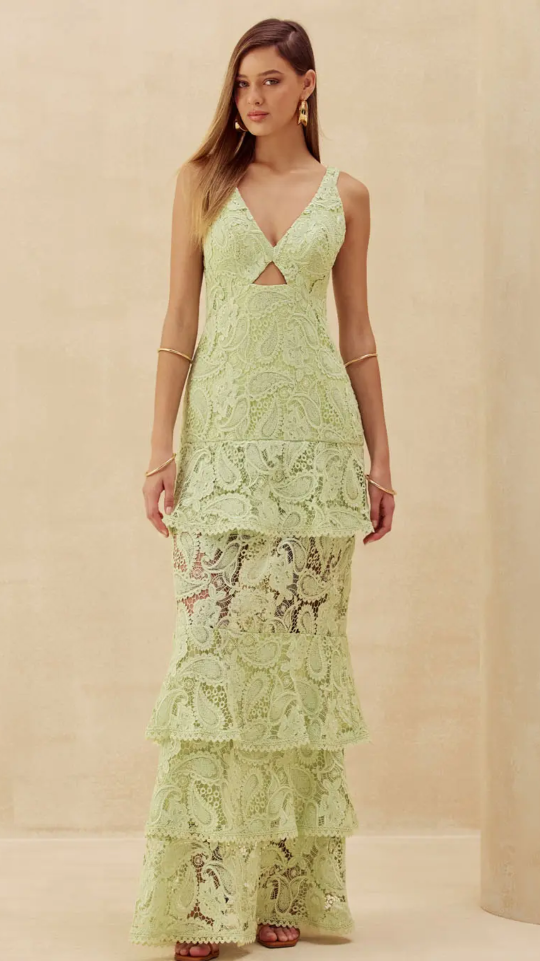 Vestido Longo Babados Verde Tarragon