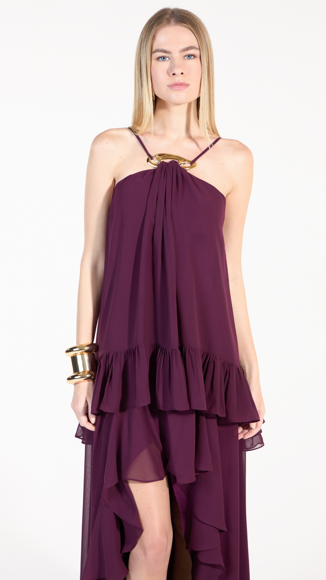 Vestido Chiffon Camadas Roxo Blerry