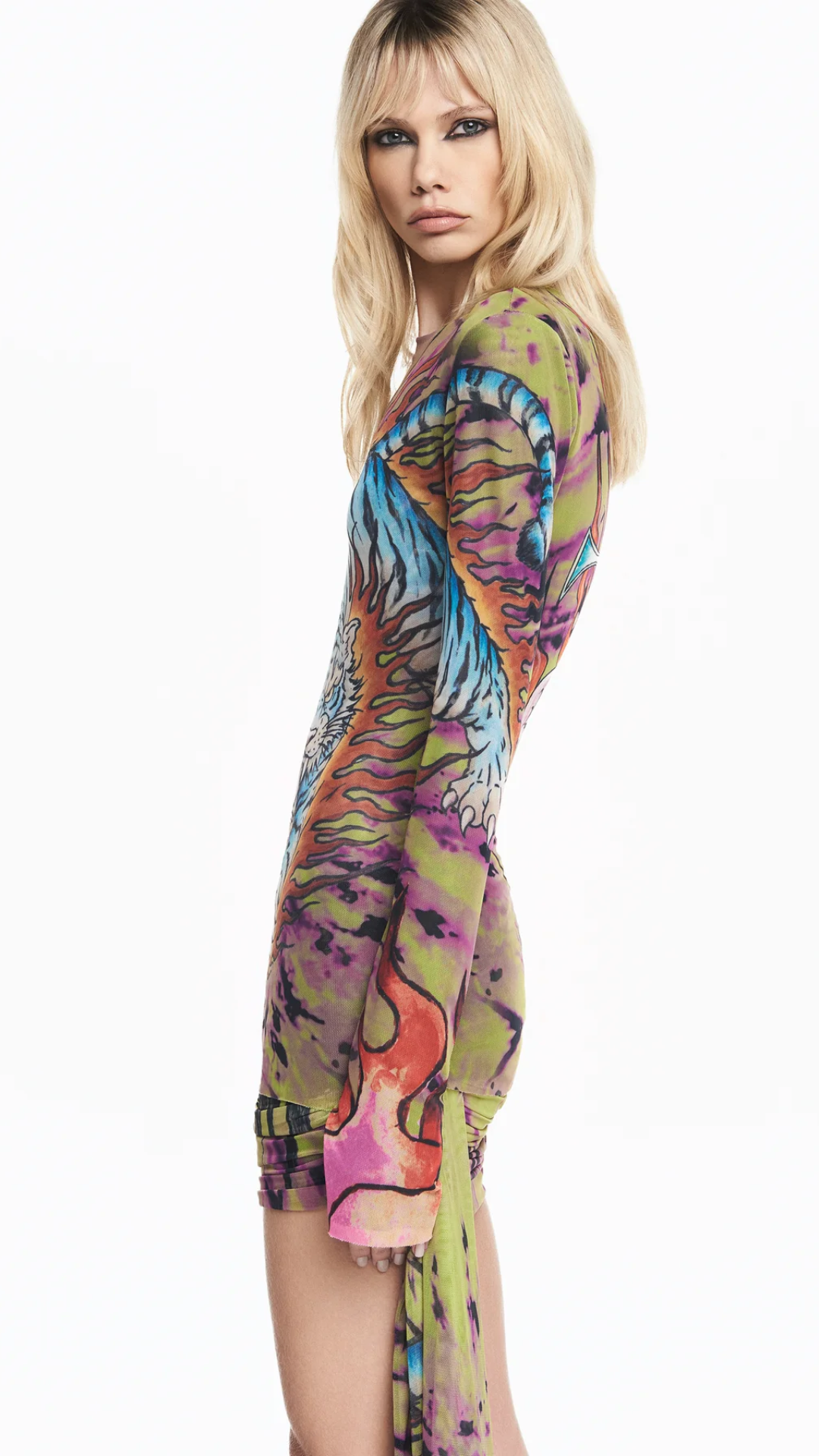 Blusa Manga Longa Tule Tattoo Tigre Tie Dye