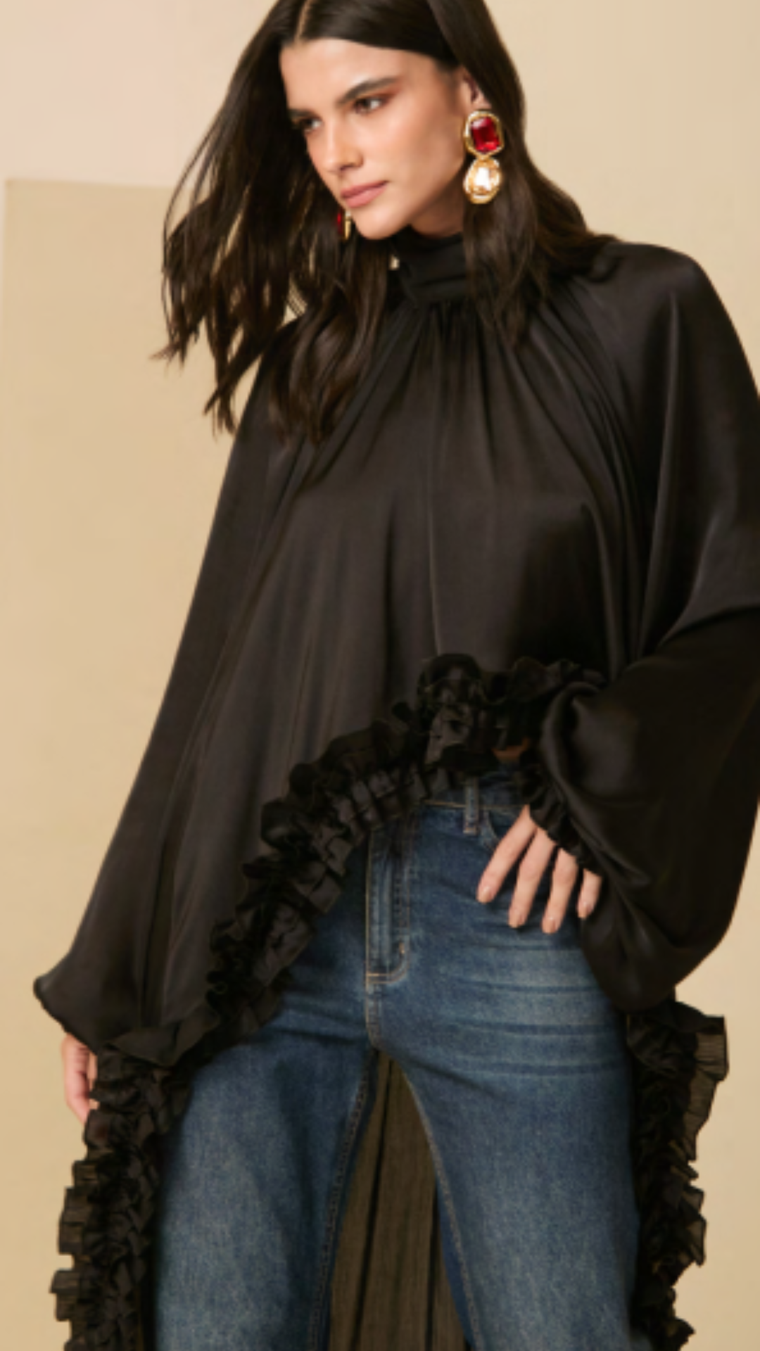 Bata Longa Mullet Babados Preto