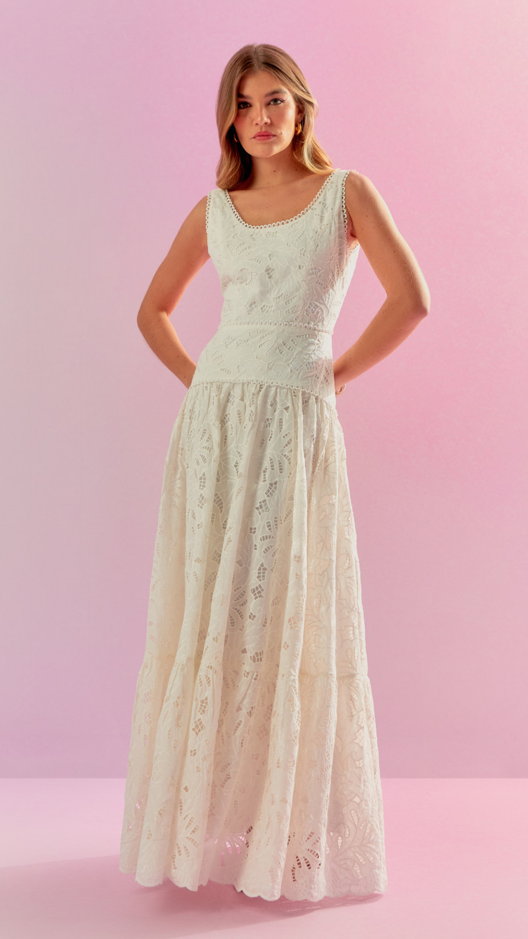 Vestido Renda Recortes Casa de Noiva Off White