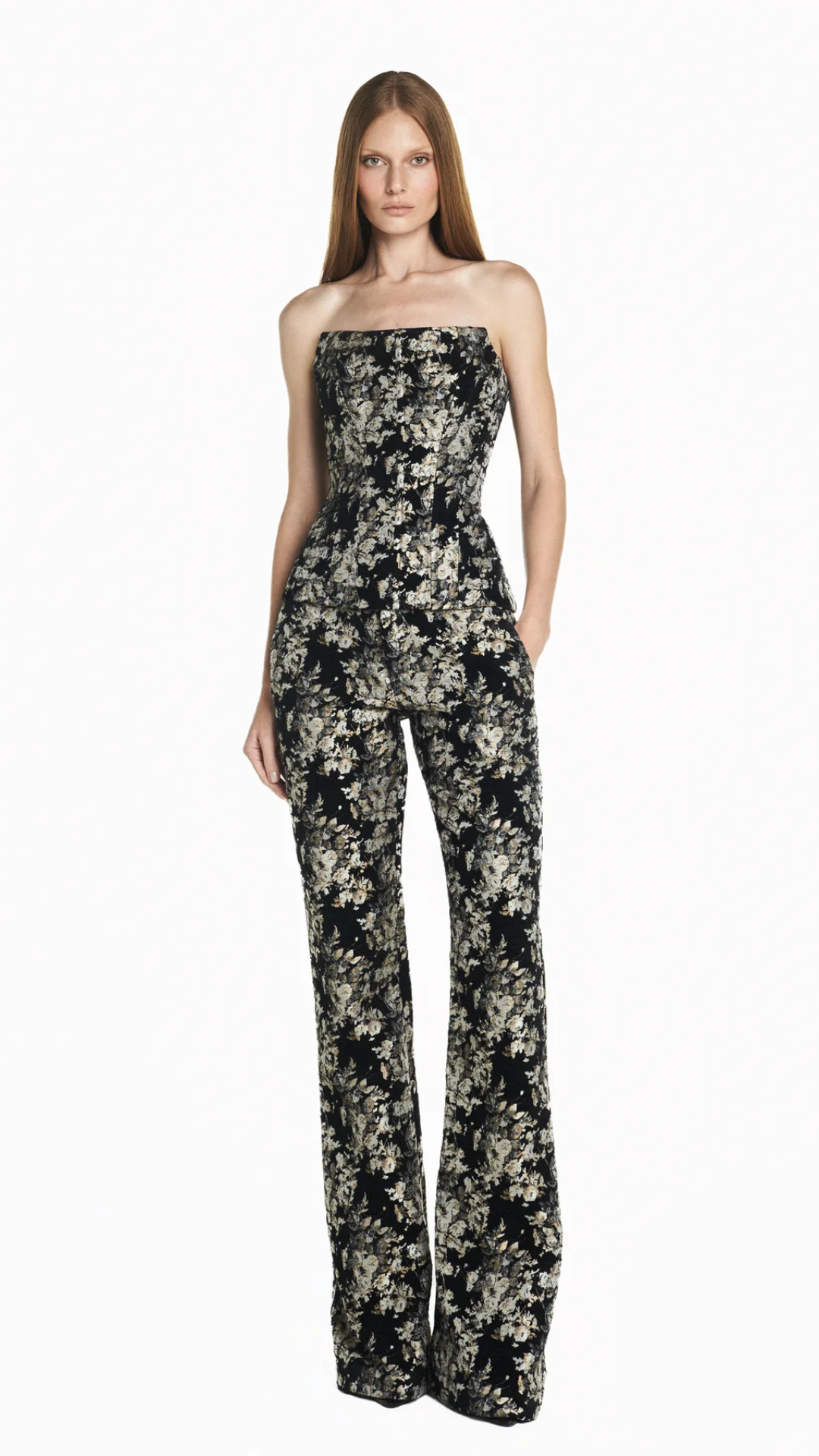 Calça Alfaiataria Jacquard Floral Preto