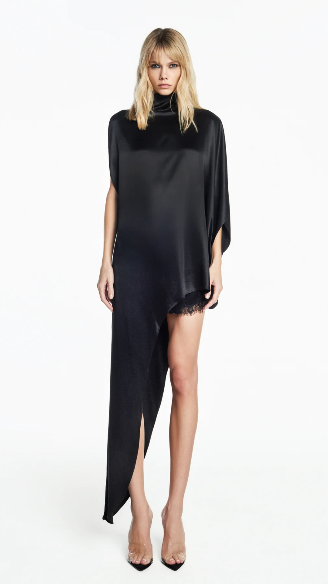 Blusa Kaftan Assimétrica Cetim Preto