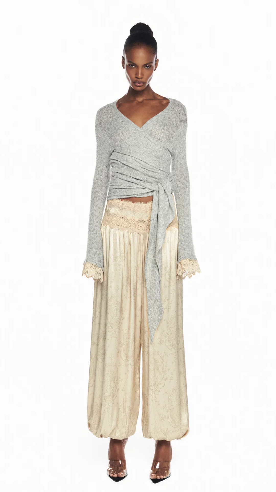 Blusa Cashecouer Tricot Cinza Renda Punho