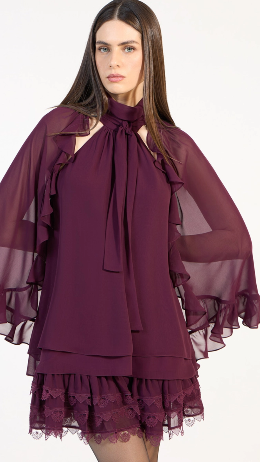 Vestido Curto Chiffon Capa Roxo Blerry