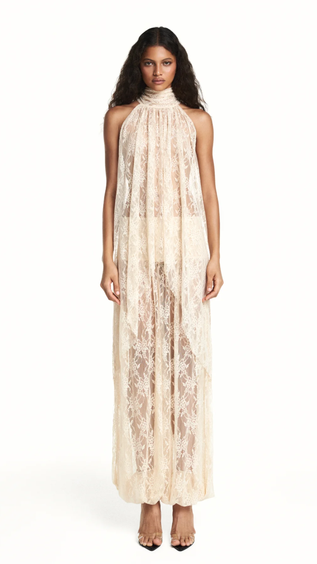 Blusa Gola Alta Mullet Renda Bege