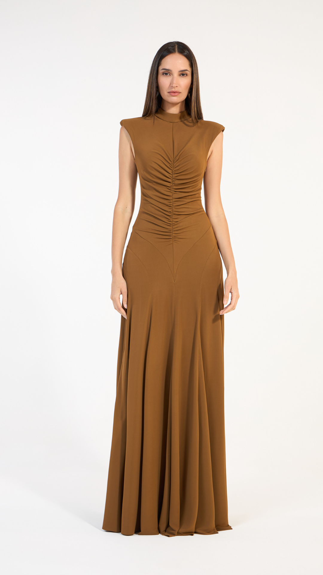 Vestido Drapê Nesgas Marrom Cumaru