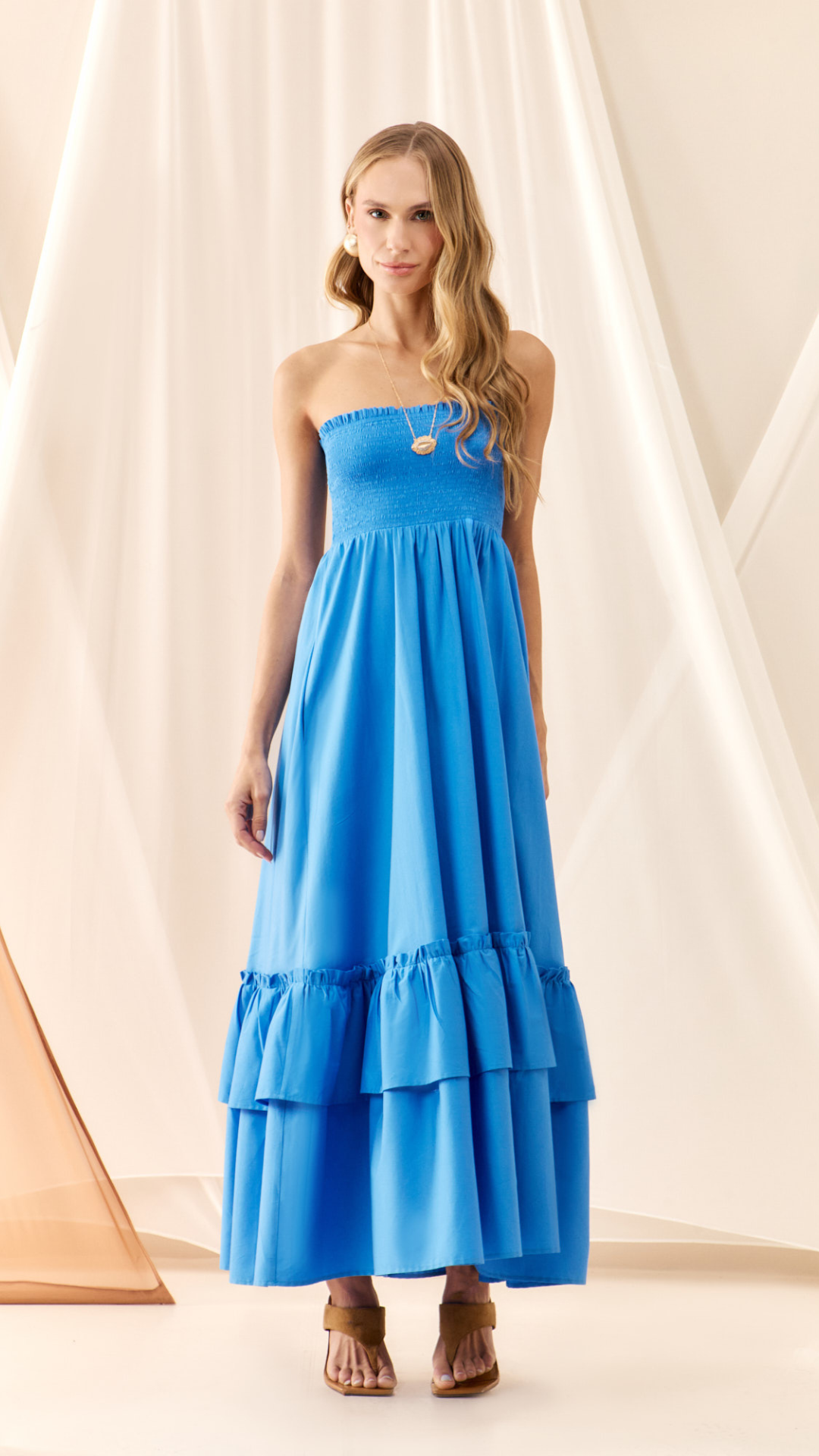 Vestido Tricoline Lastex Azul Eterno
