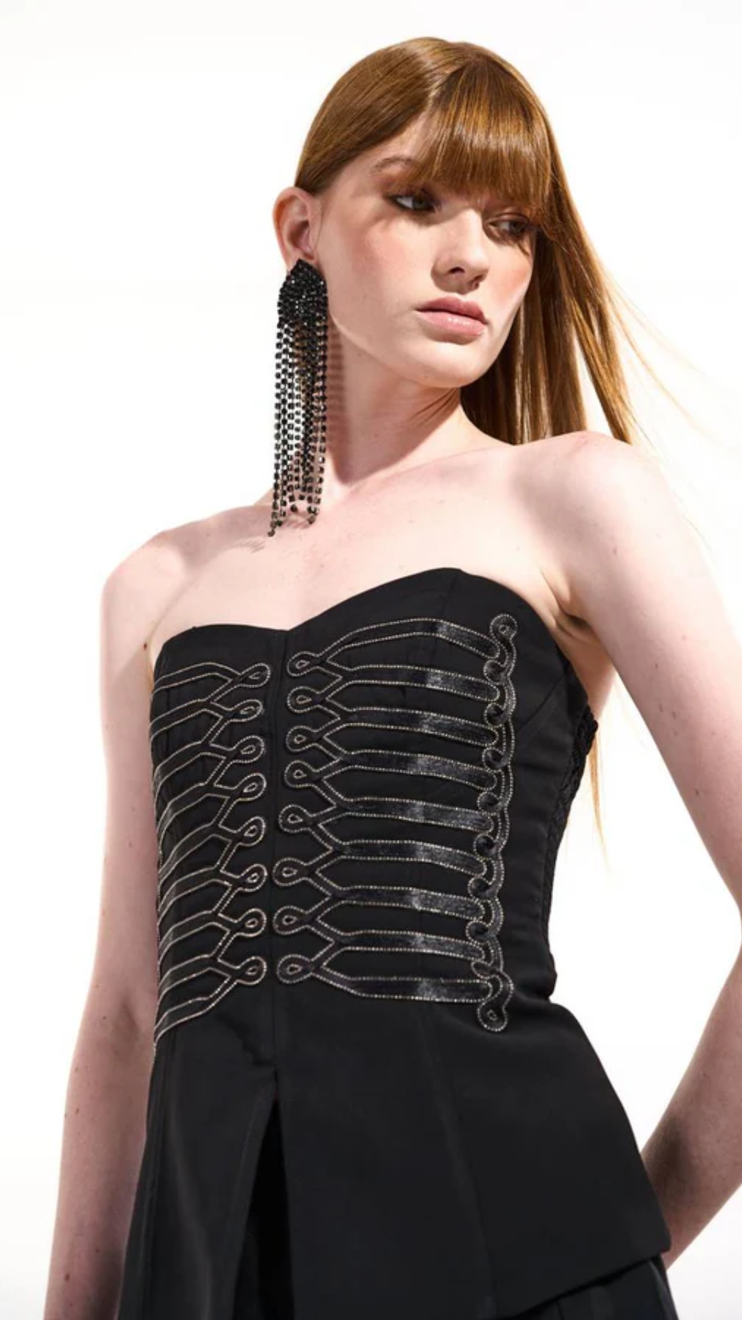 Top Corselet Alfaiataria Aplicações Tiras Preto
