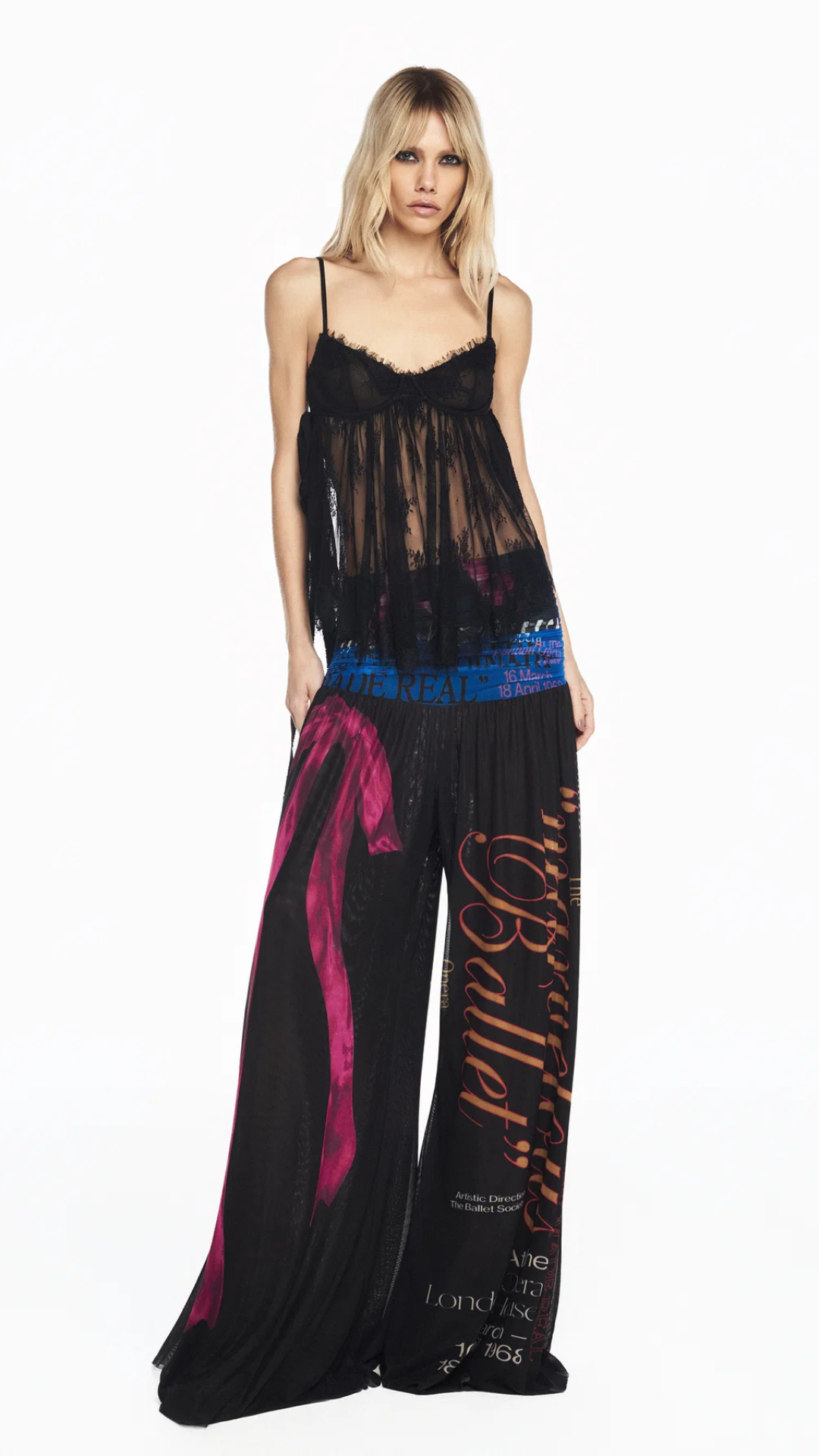 Calça Flare Pala Drapeada Tule Ballet Laço