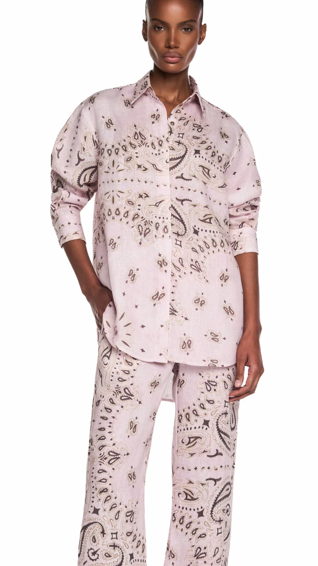 Camisa Cambraia de Linho Bandana Rosa