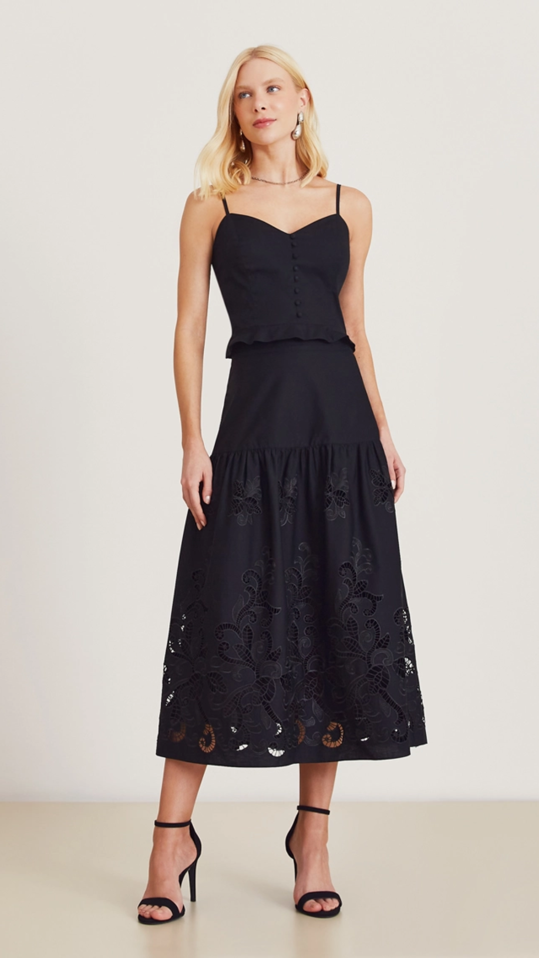 Saia Midi Pérola Preto