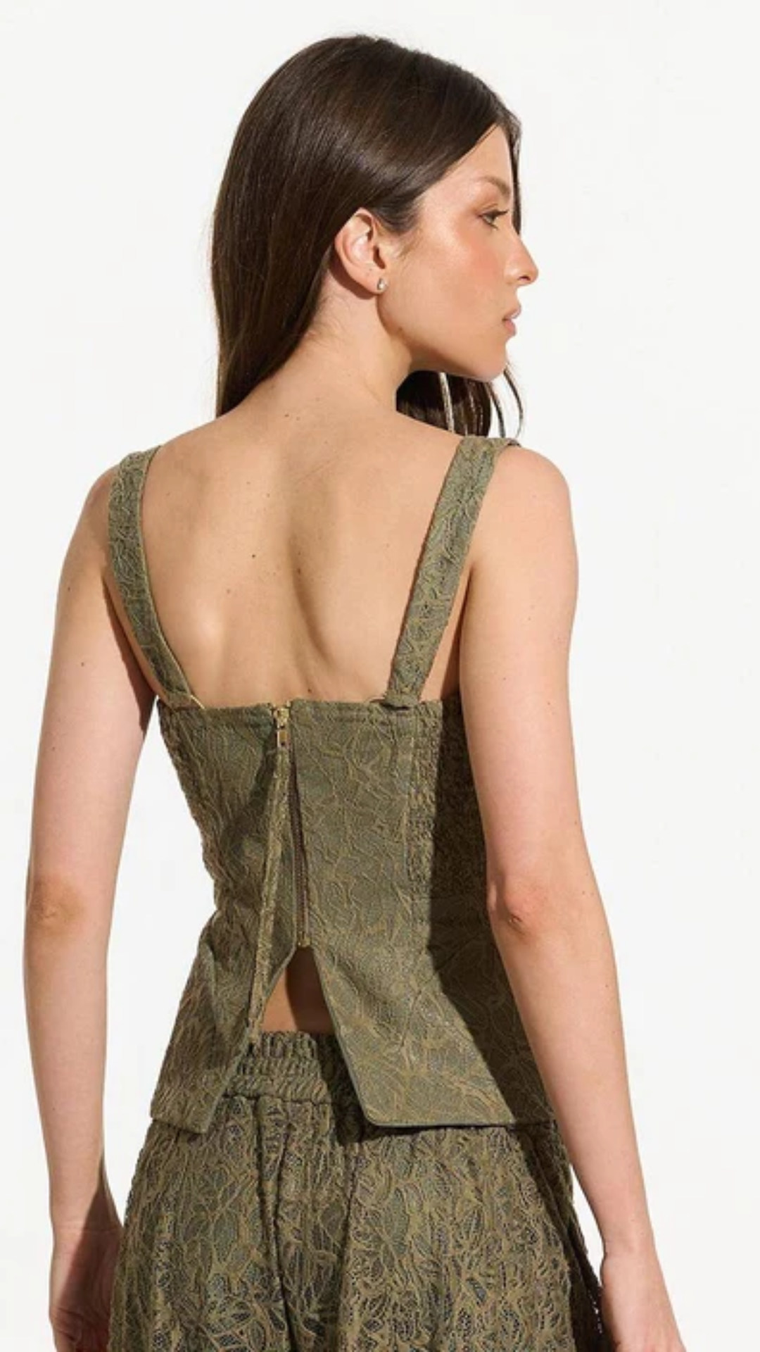 Top Renda Decote Quadrado Verde Oliva