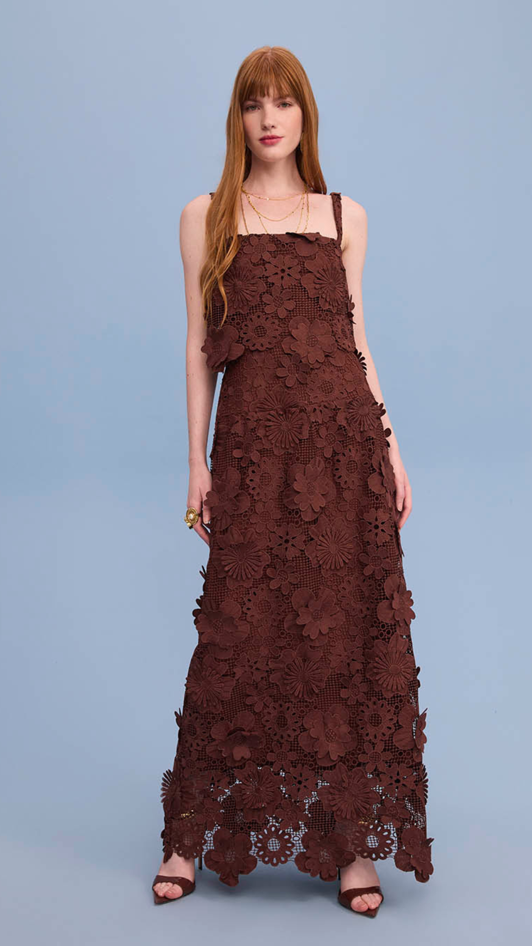 Vestido Midi Engano dos Olhos Marrom Cumin
