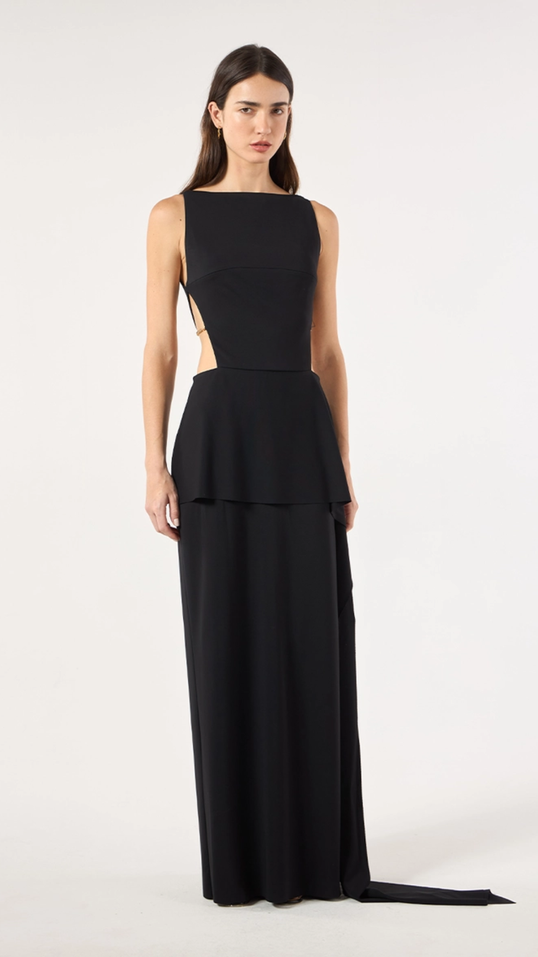 Vestido Longo Malha Recortes Preto