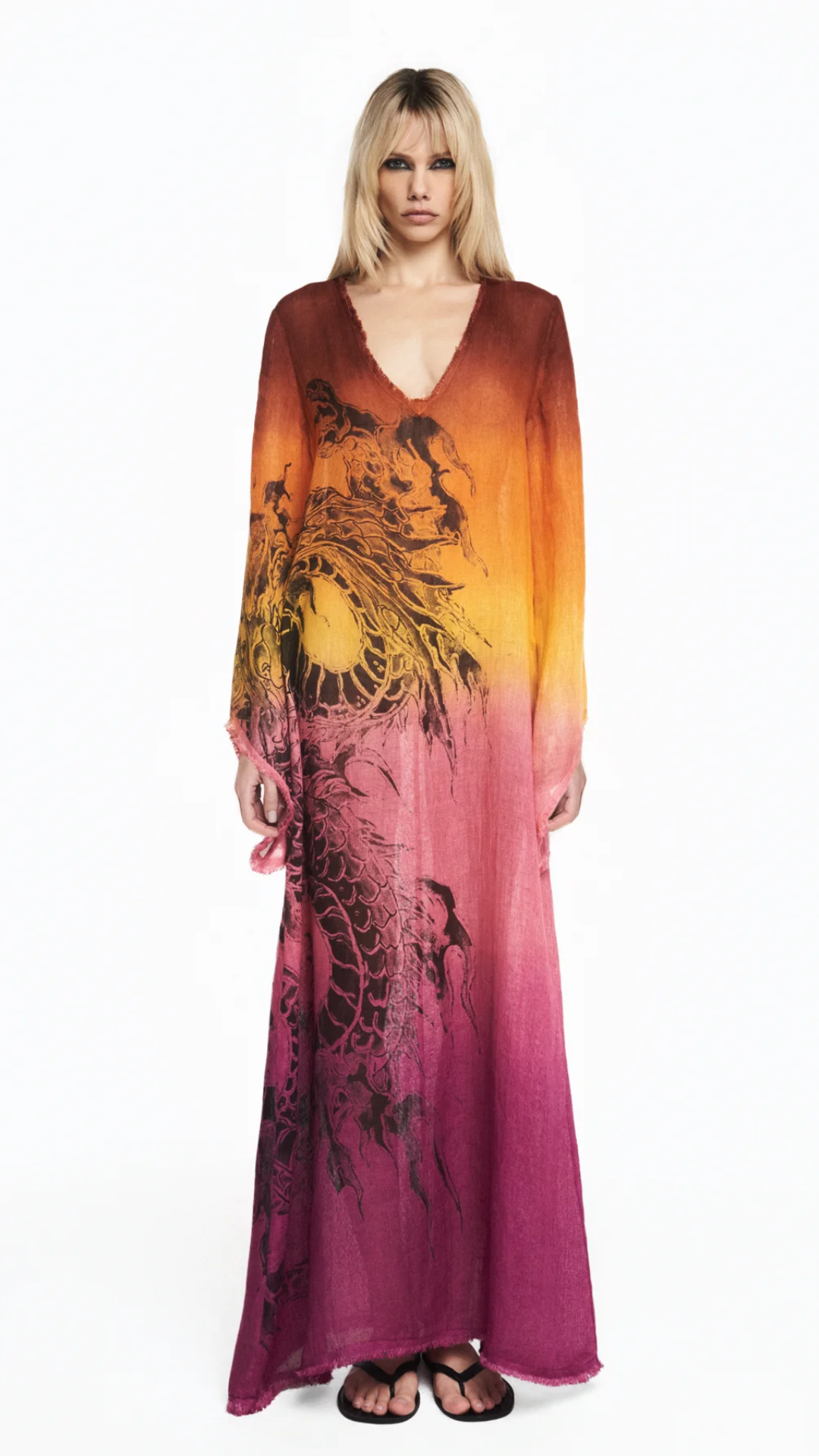 Vestido Túnica Organza de Linho Tie Dye Tattoo Dragão