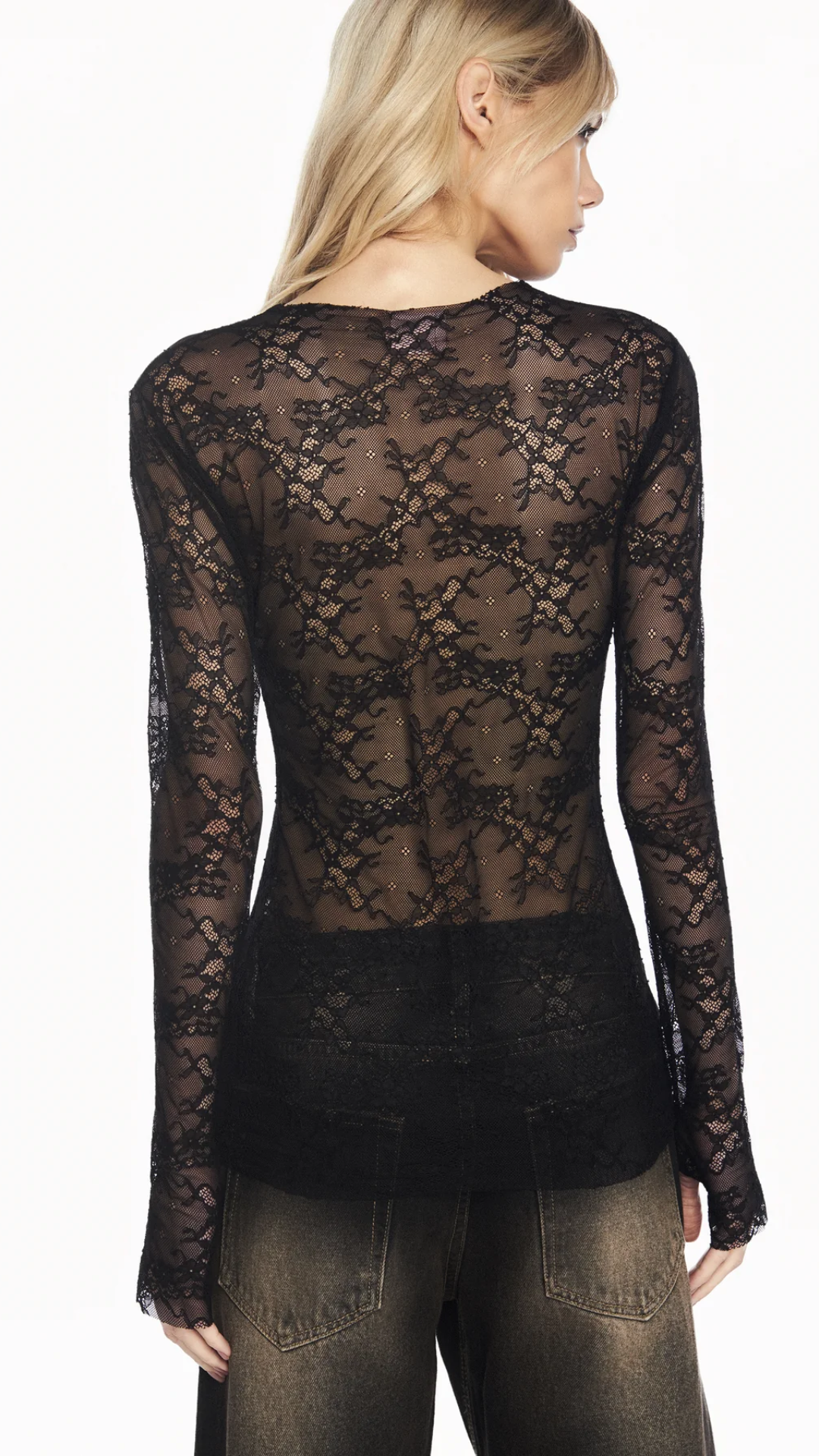 Blusa Manga Longa Renda Preta