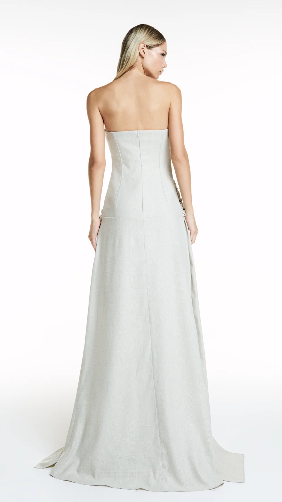 Vestido Longo Tomara que Caia Xadrez Bege Claro
