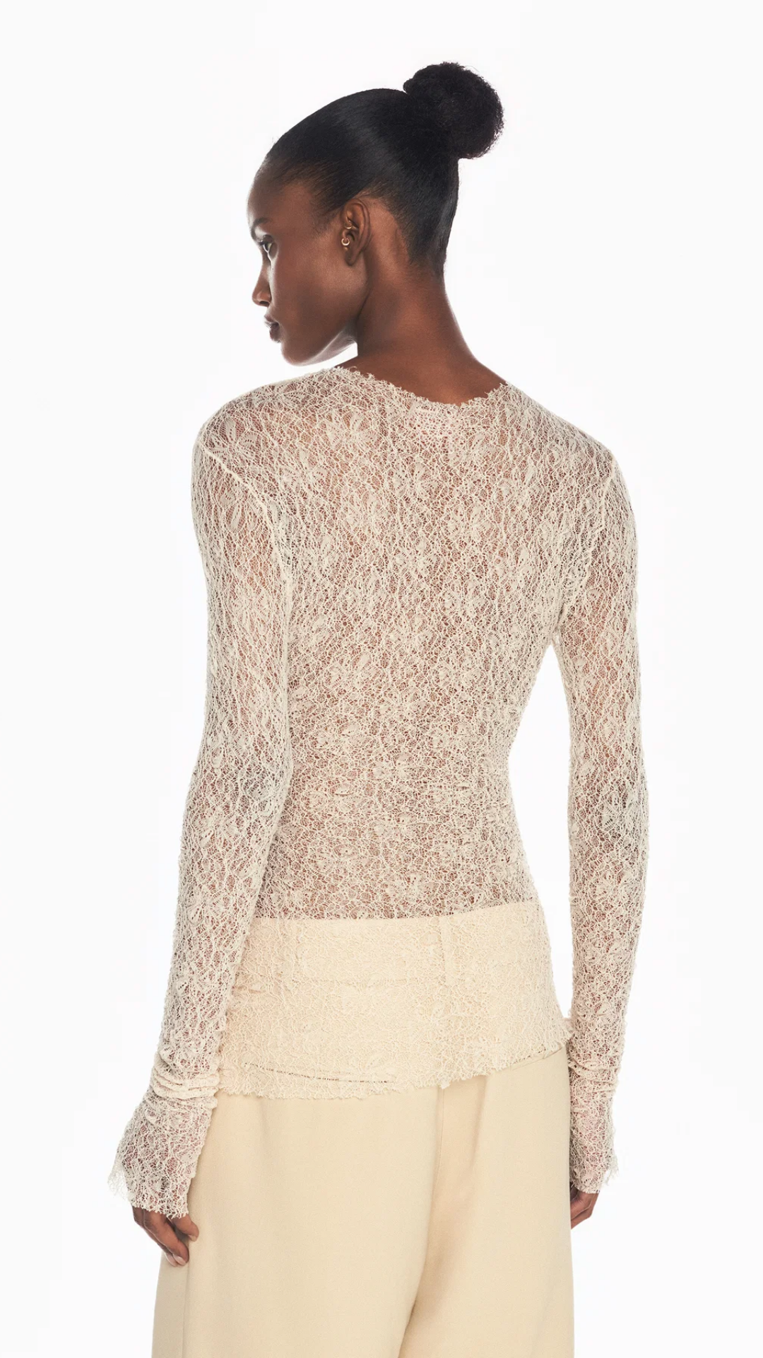 Blusa Manga Longa Renda Bege