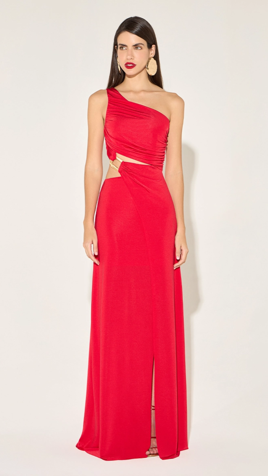 Vestido Longo Recortes Vazados Vermelho Saland