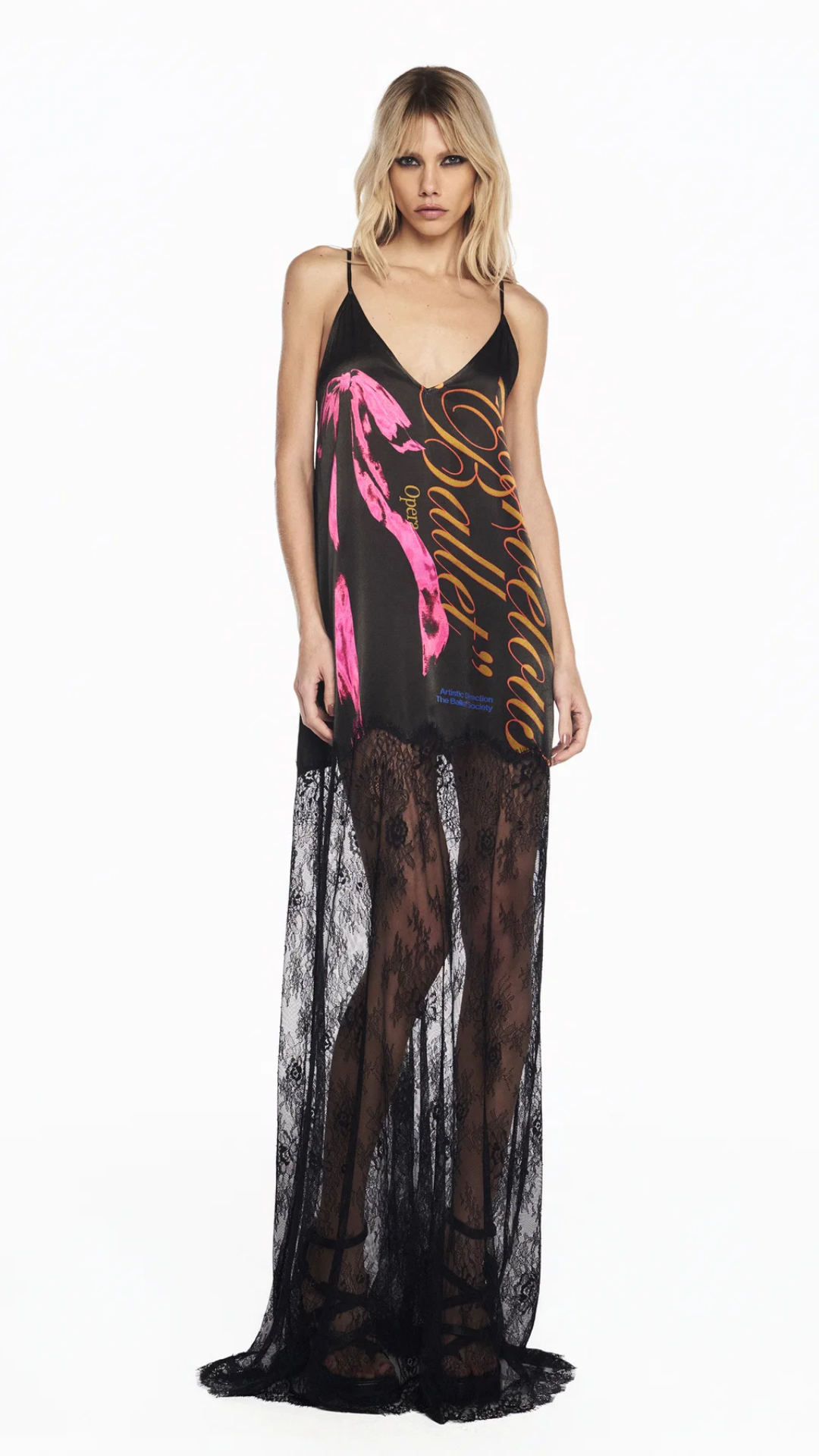 Vestido Longo Cetim Saia Renda Ballet Laço