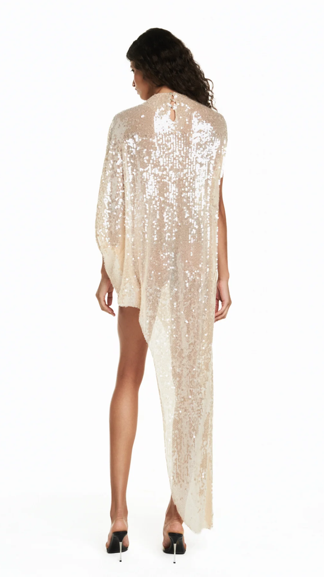 Blusa Kaftan Assimétrica Paetê Creme
