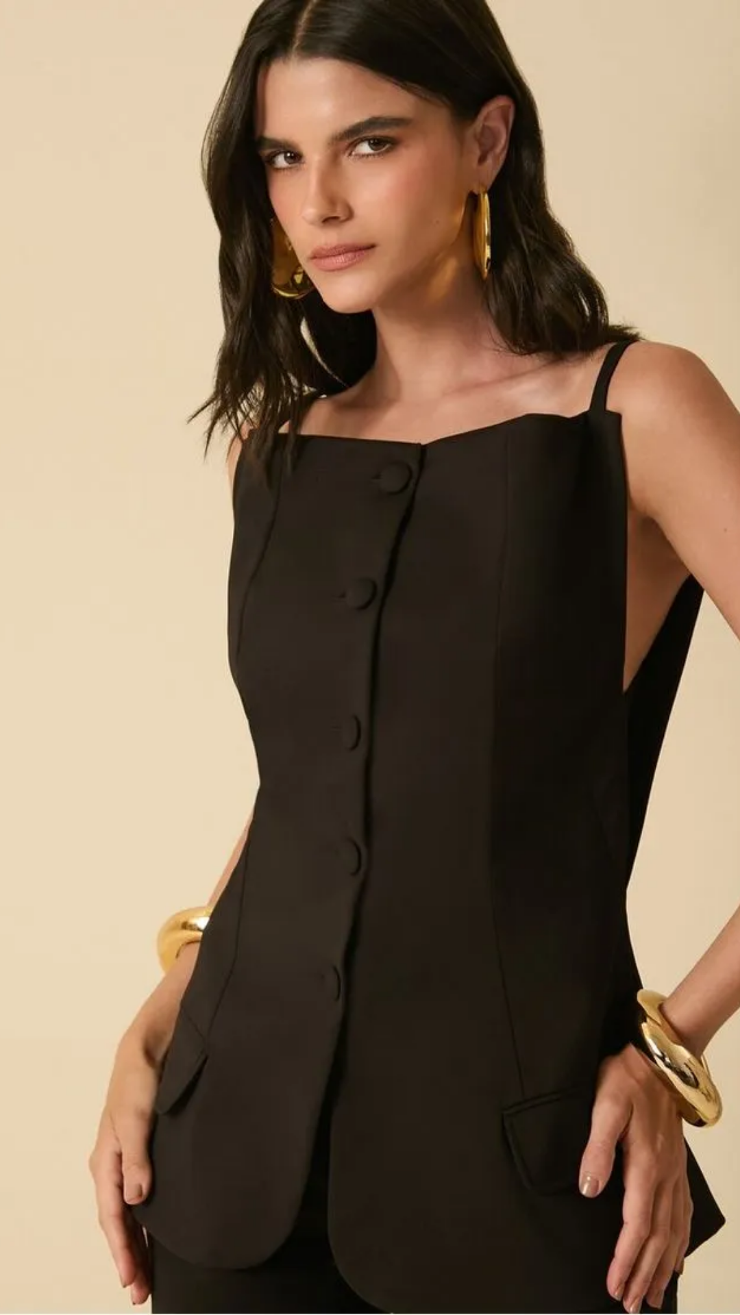 Conjunto Preto Alfaiataria Blusa Estruturada e Calça