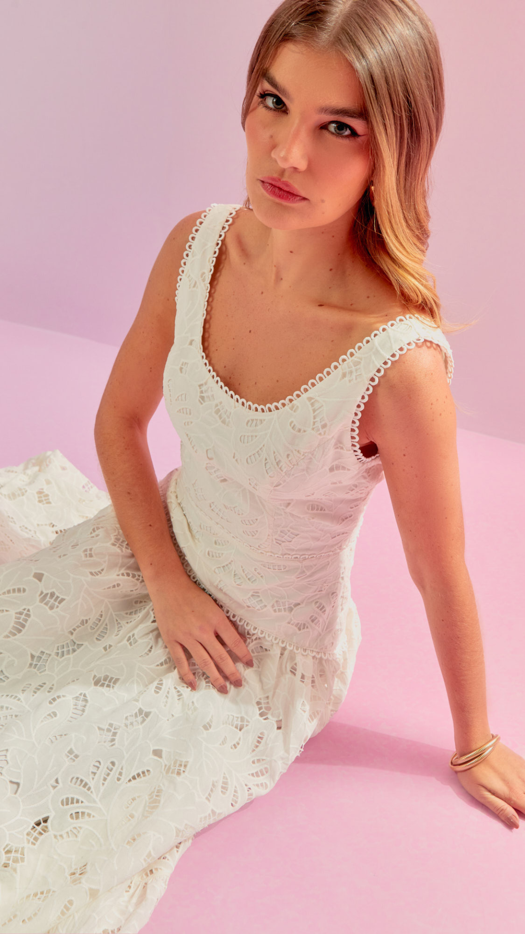 Vestido Renda Recortes Casa de Noiva Off White