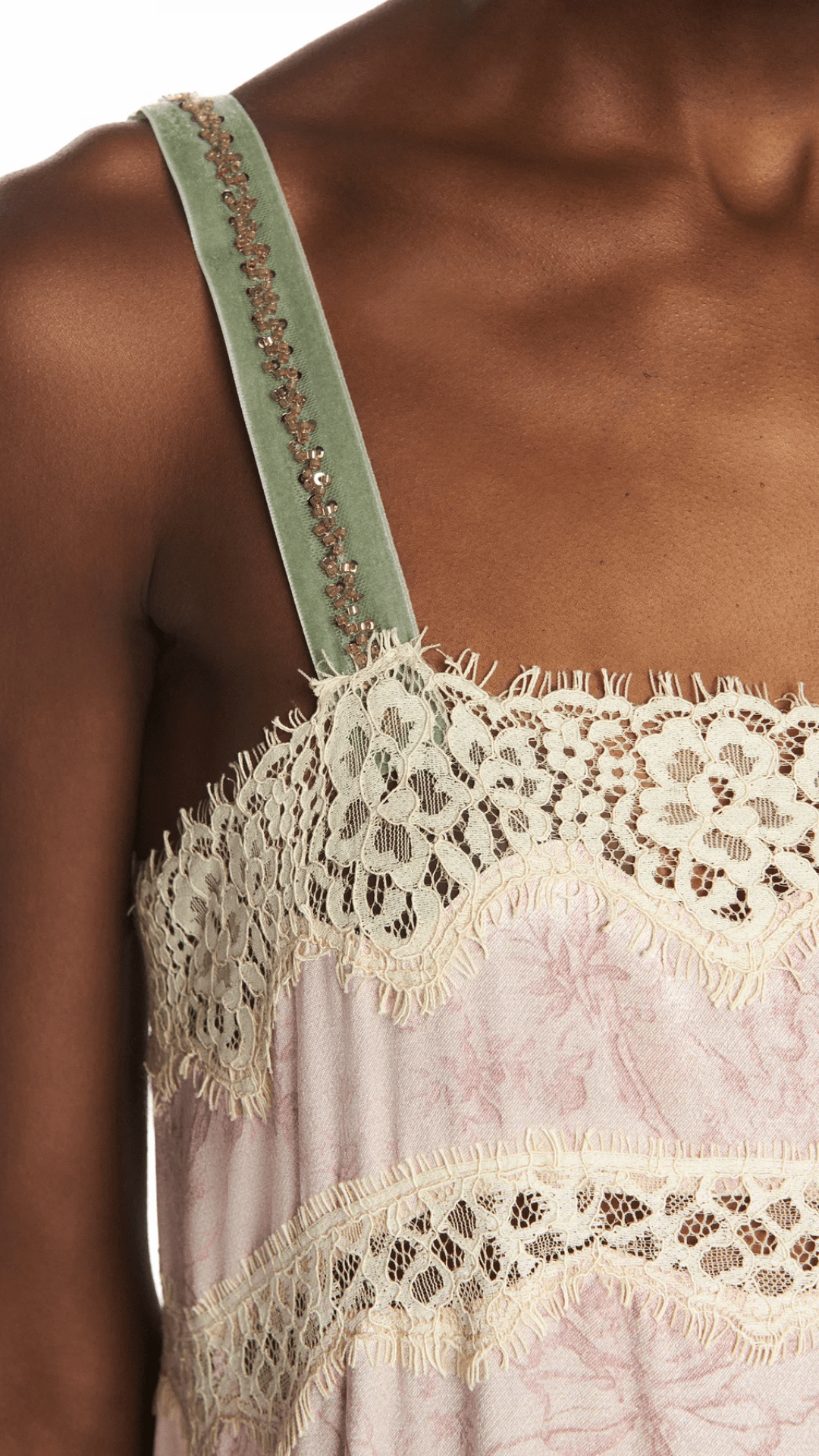 Vestido Longo Cetim Laço Rosa Renda Bege