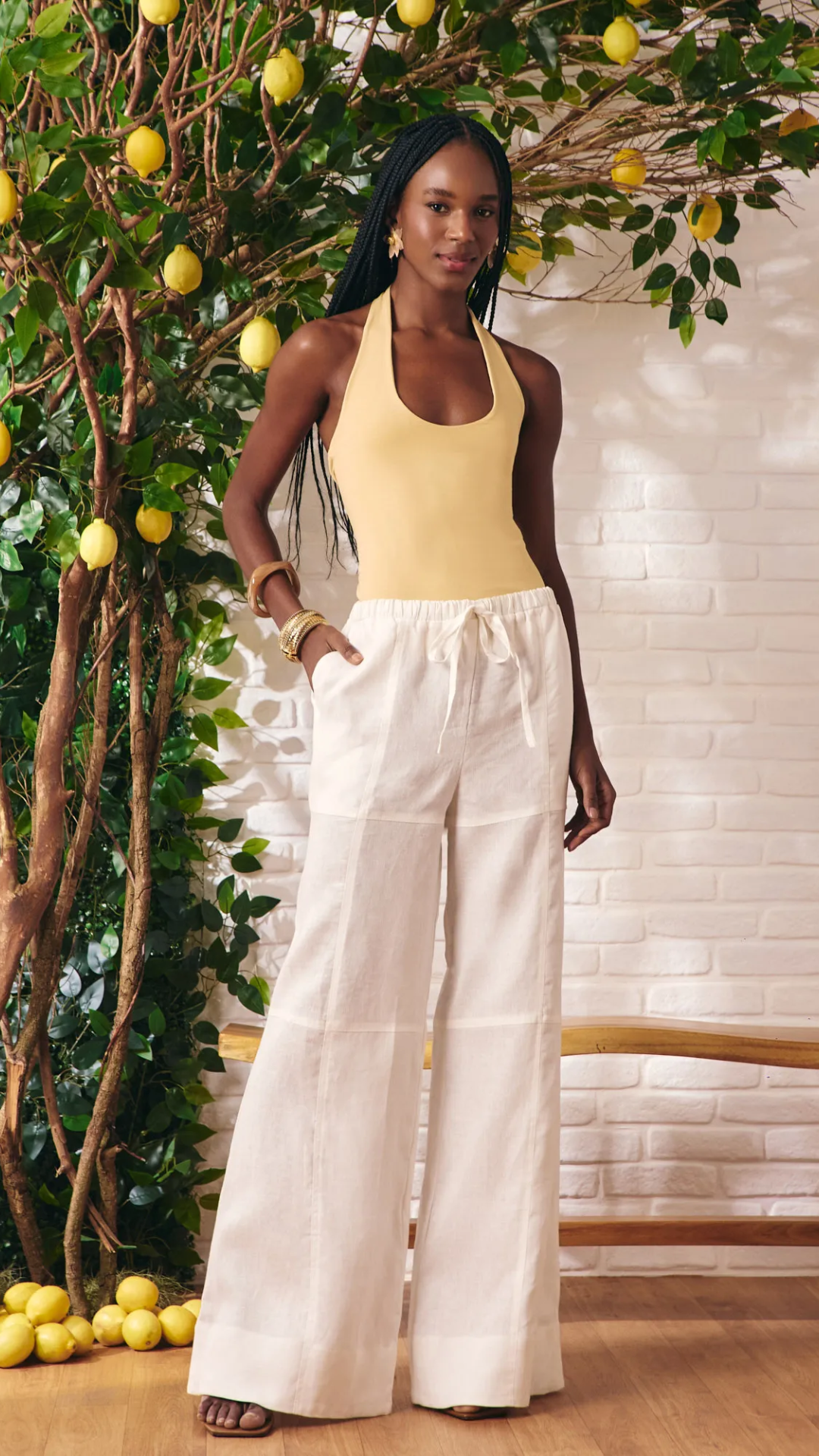 Calça Linho Recorte Off White
