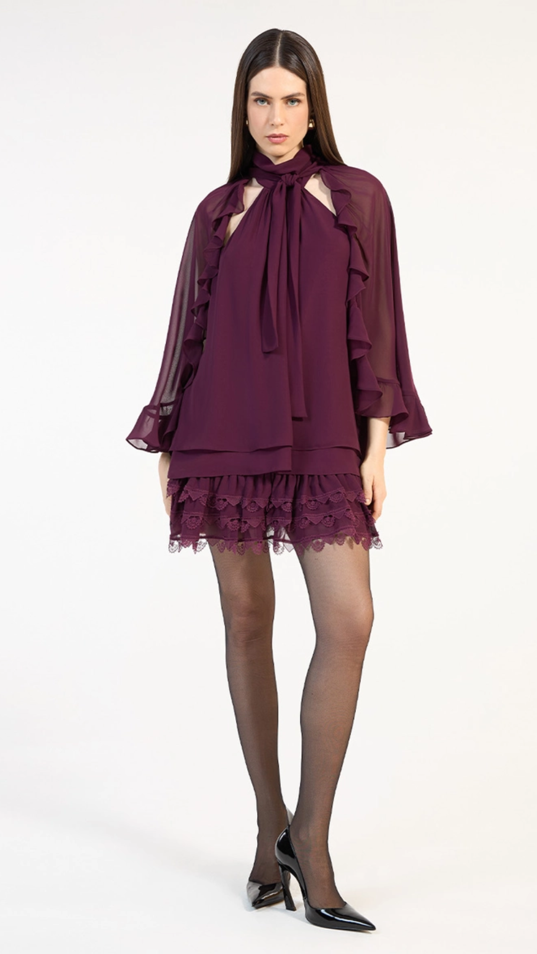 Vestido Curto Chiffon Capa Roxo Blerry