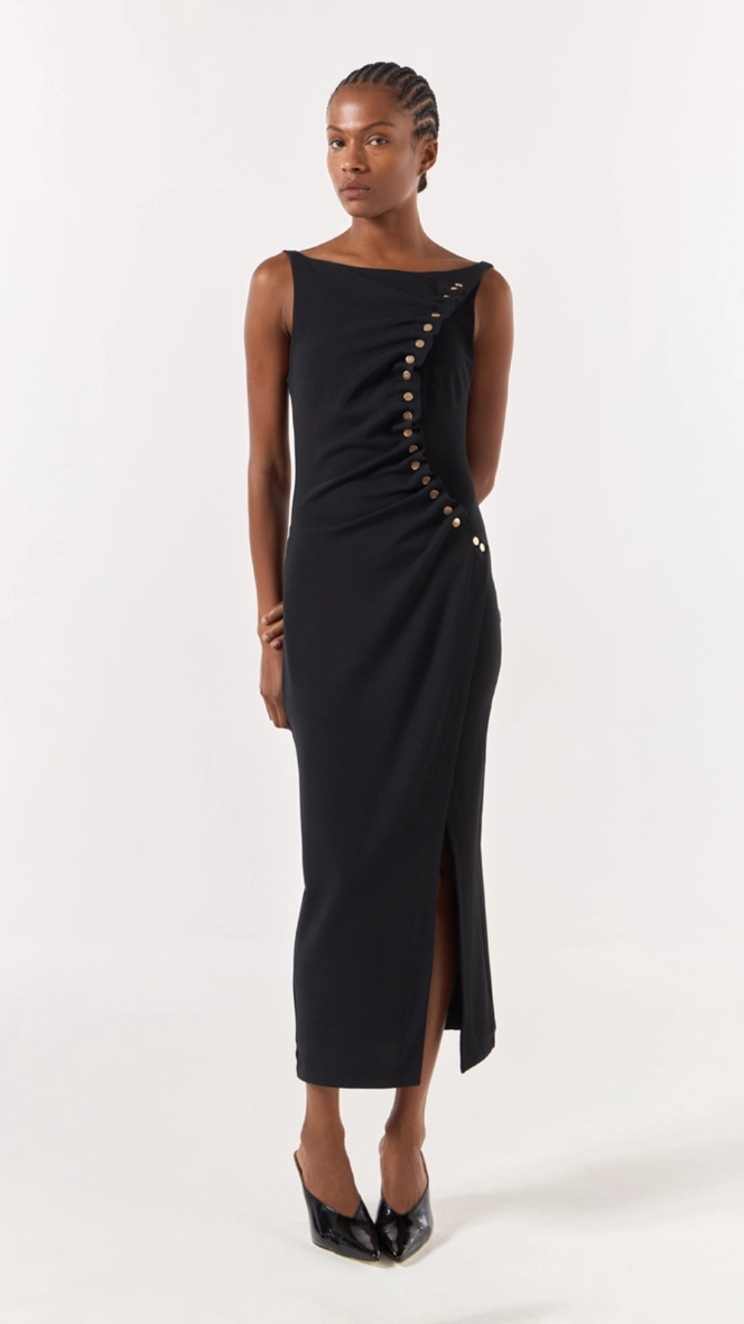 Vestido Midi Malha Detalhe Botões Preto