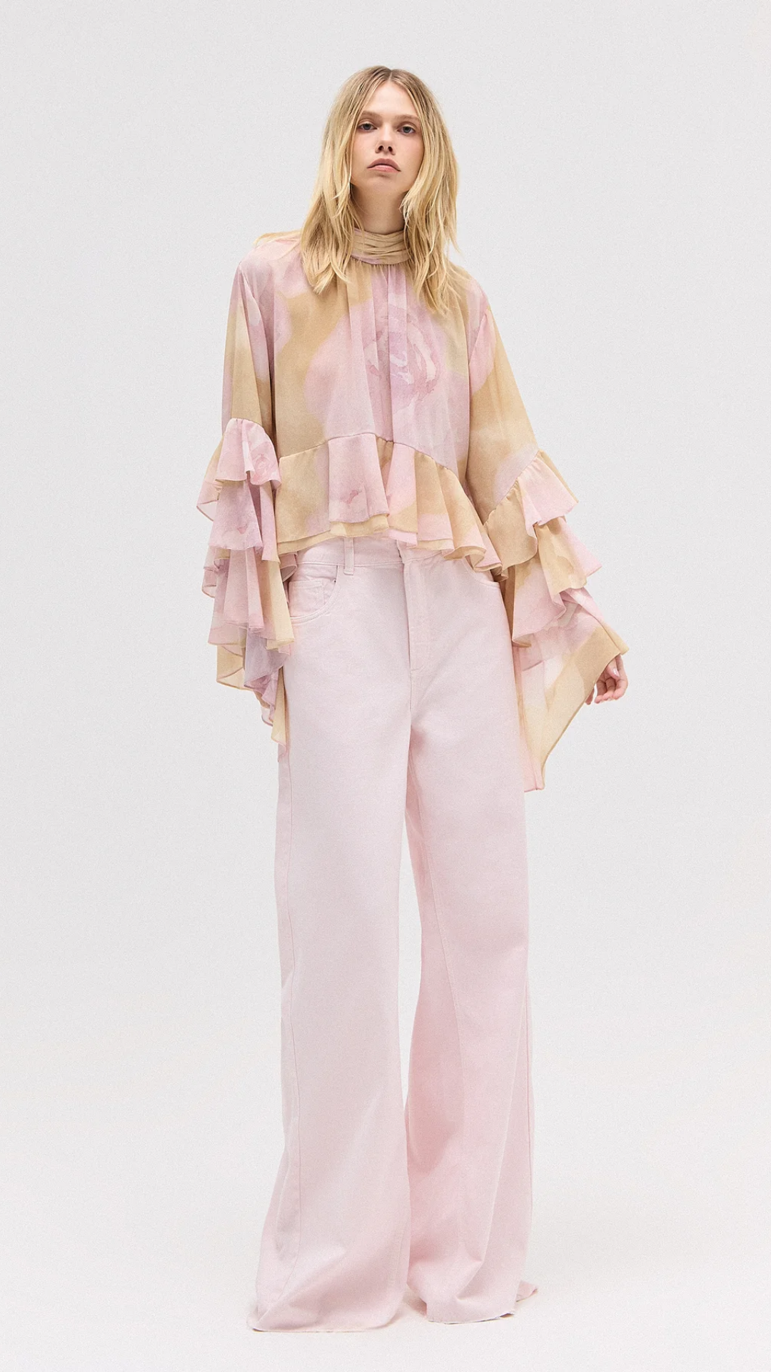 Blusa Gola Alta Babados Floral