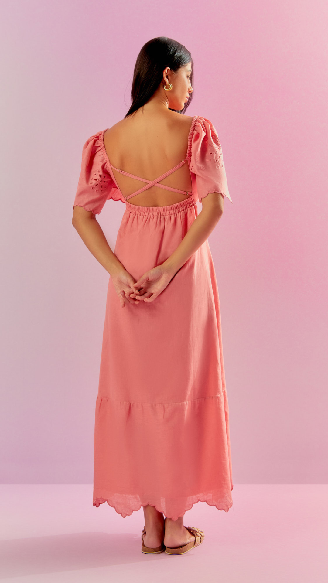 Vestido Linen Manga Bufante Richilieu Fondant