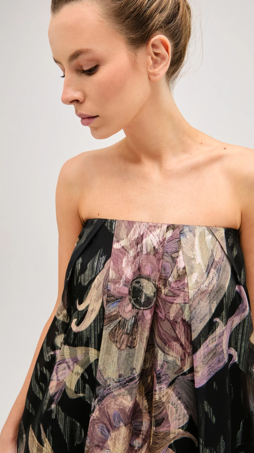 Vestido Longo Amplo Tomara que Caia Jacquard Pasley Escuro