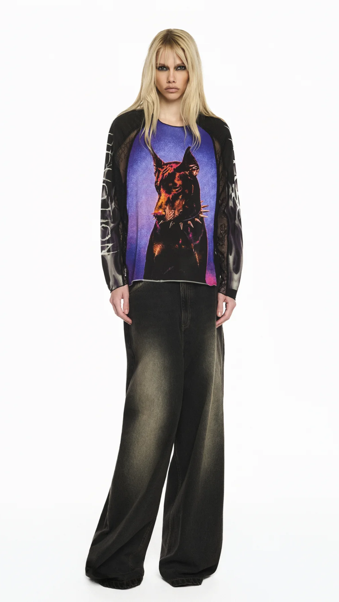 Blusa Manga Longa Jersey e Renda Dobermann