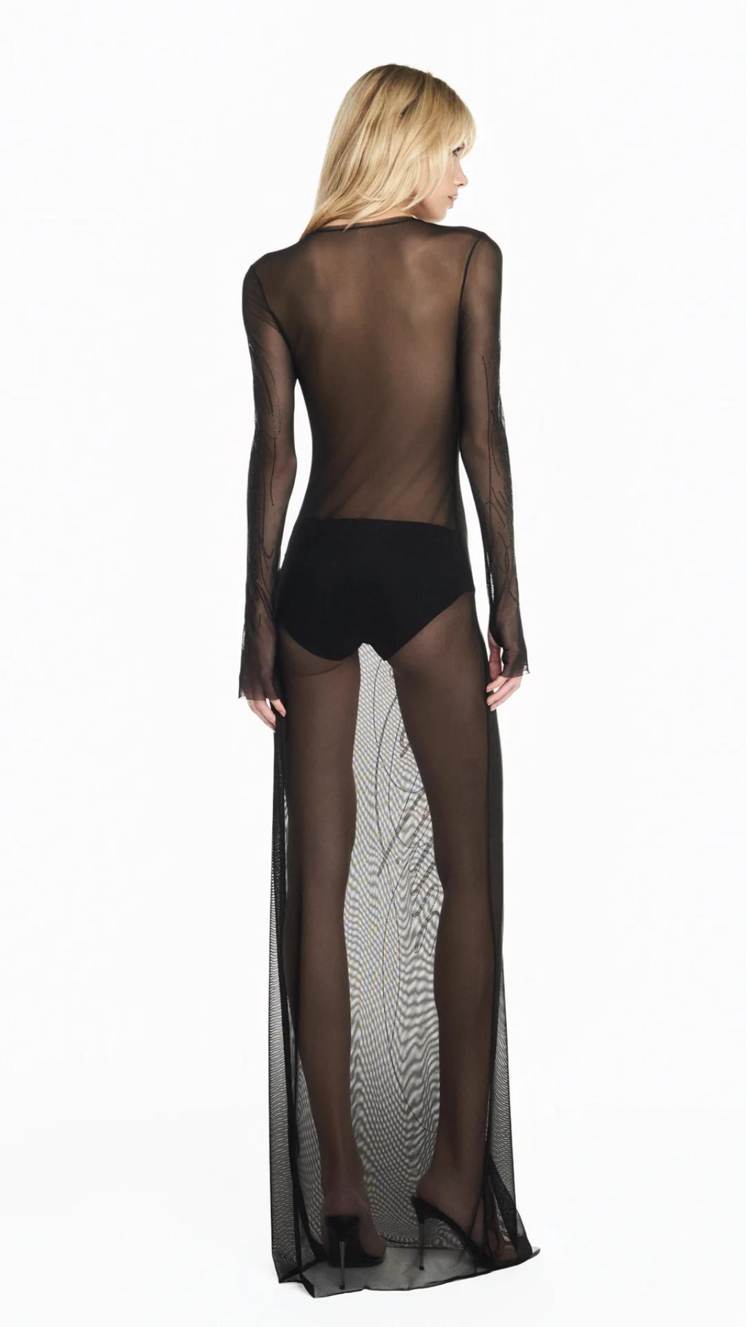 Vestido Longo Manga Longa Tule Preto Pedra One Upon a Time