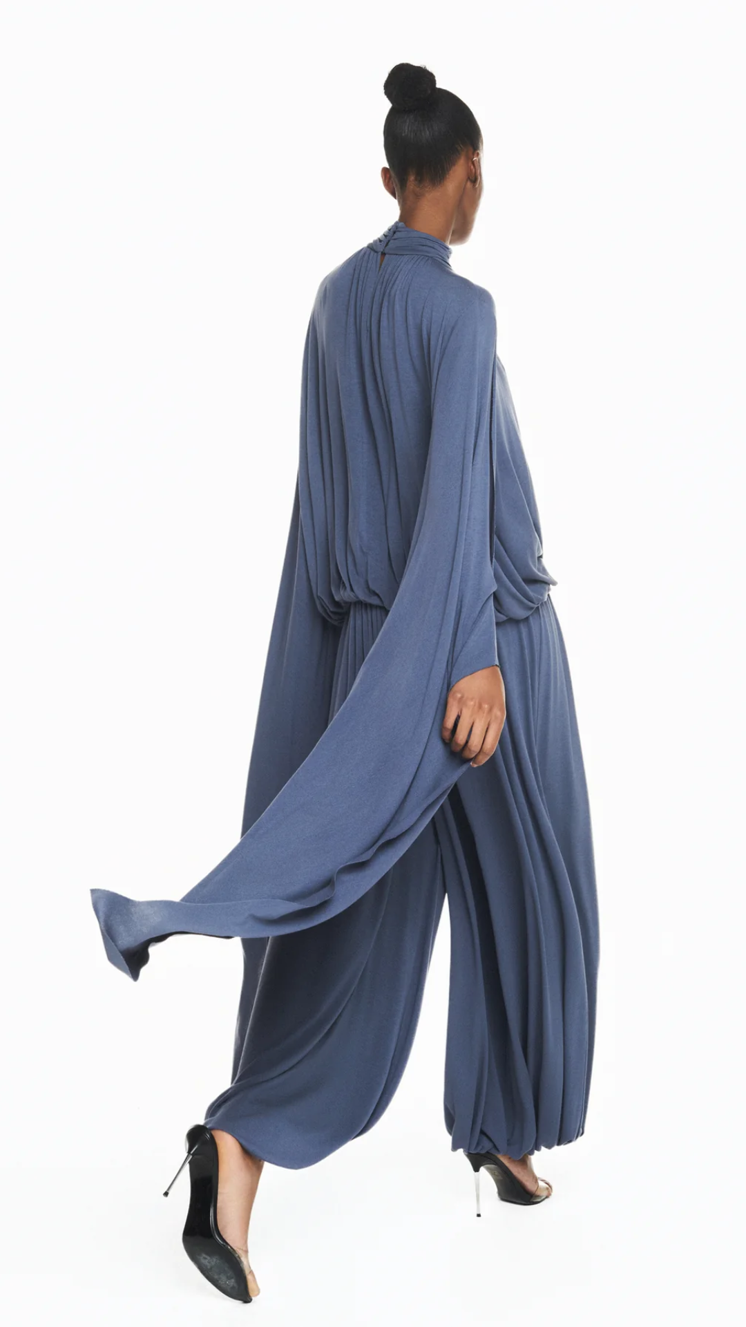 Calça Pala V Elástico Barra Malha Azul