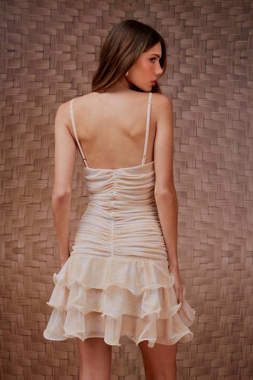 Vestido Tule Flor Estampa Marble