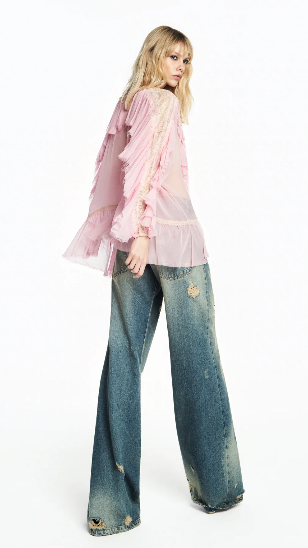 Bata Babados e Rendas Chiffon Rosa