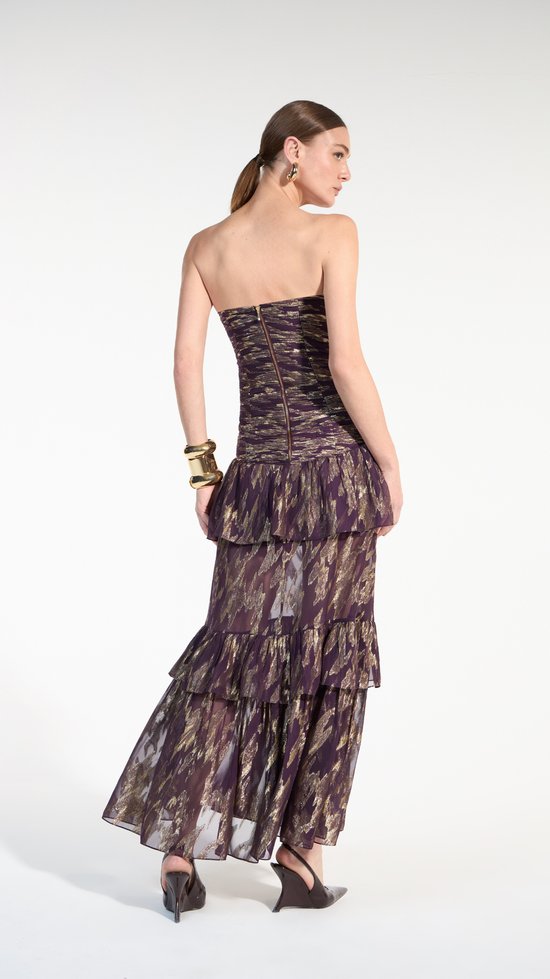 Vestido Maxi Midi Drapeado Roxo Blerry