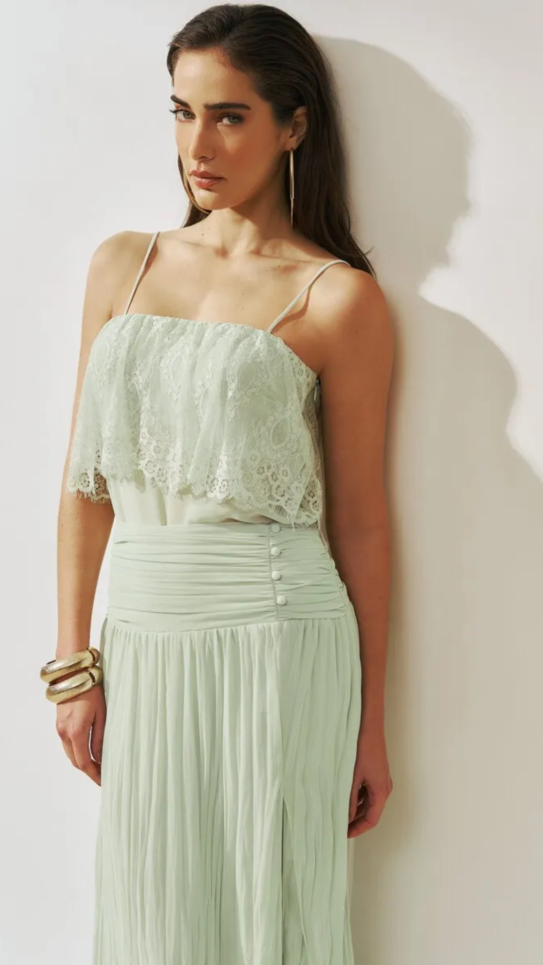 Conjunto Verde Água Regata de Renda e Saia Tarquinada