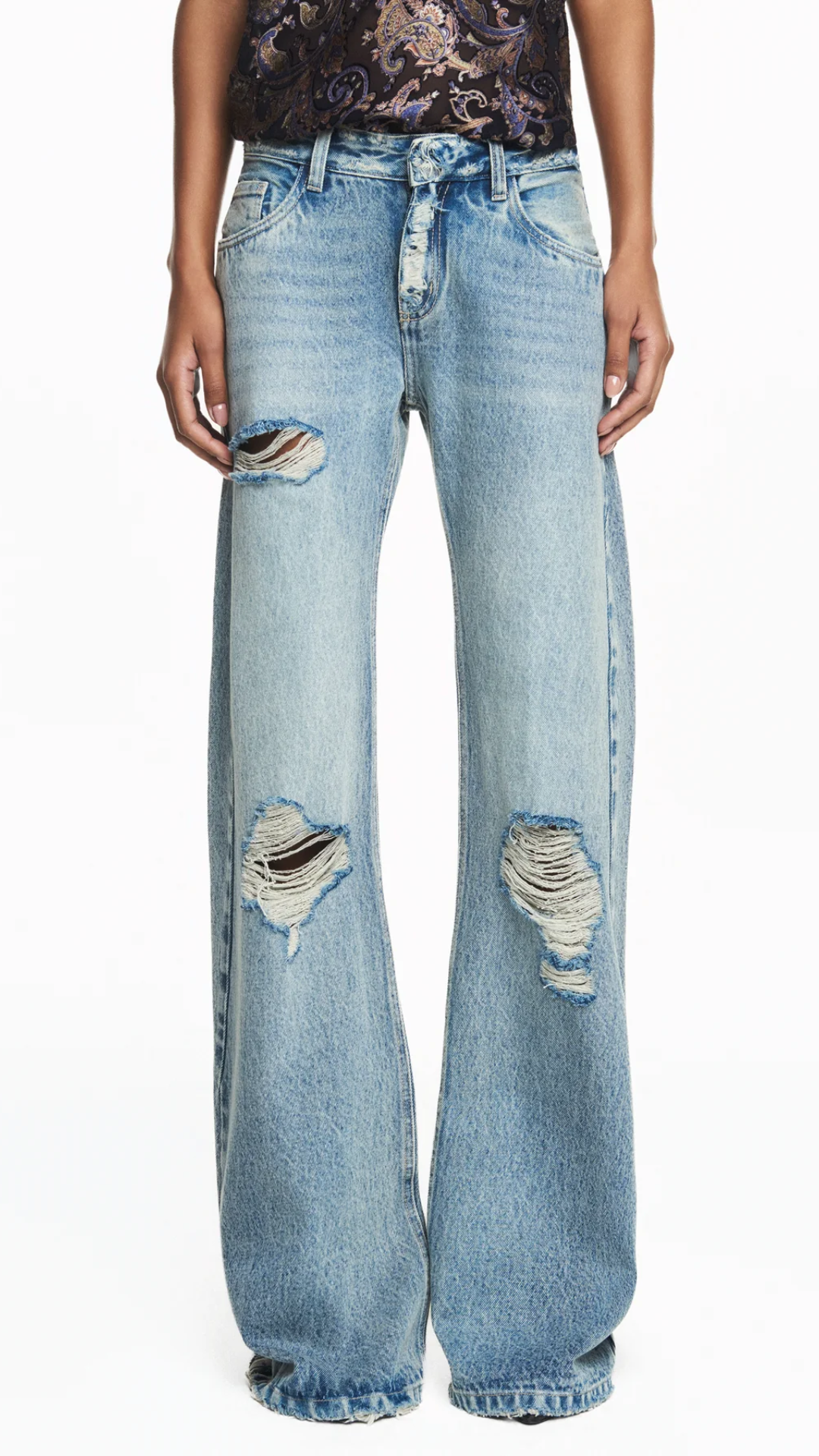 Calça Jeans Flare Rasgos Cintura Baixa Costura Lateral