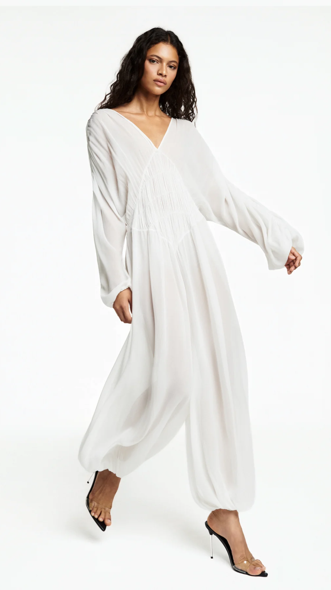 Macacão Drapeado Lastex Georgete Off White