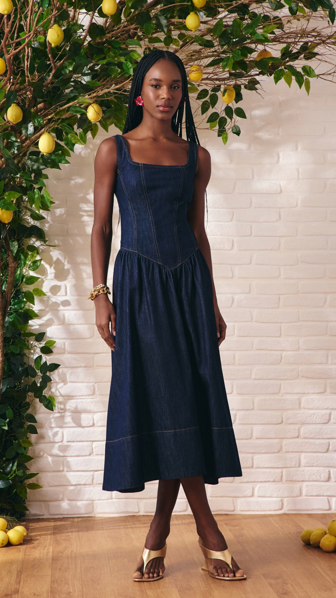 Vestido Midi Vitoriano Jeans Escuro