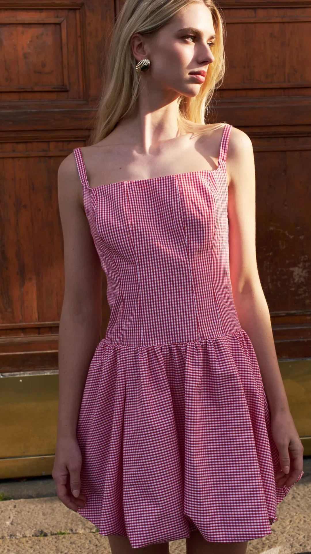 Vestido Curto Balonê com Estampa Vichy