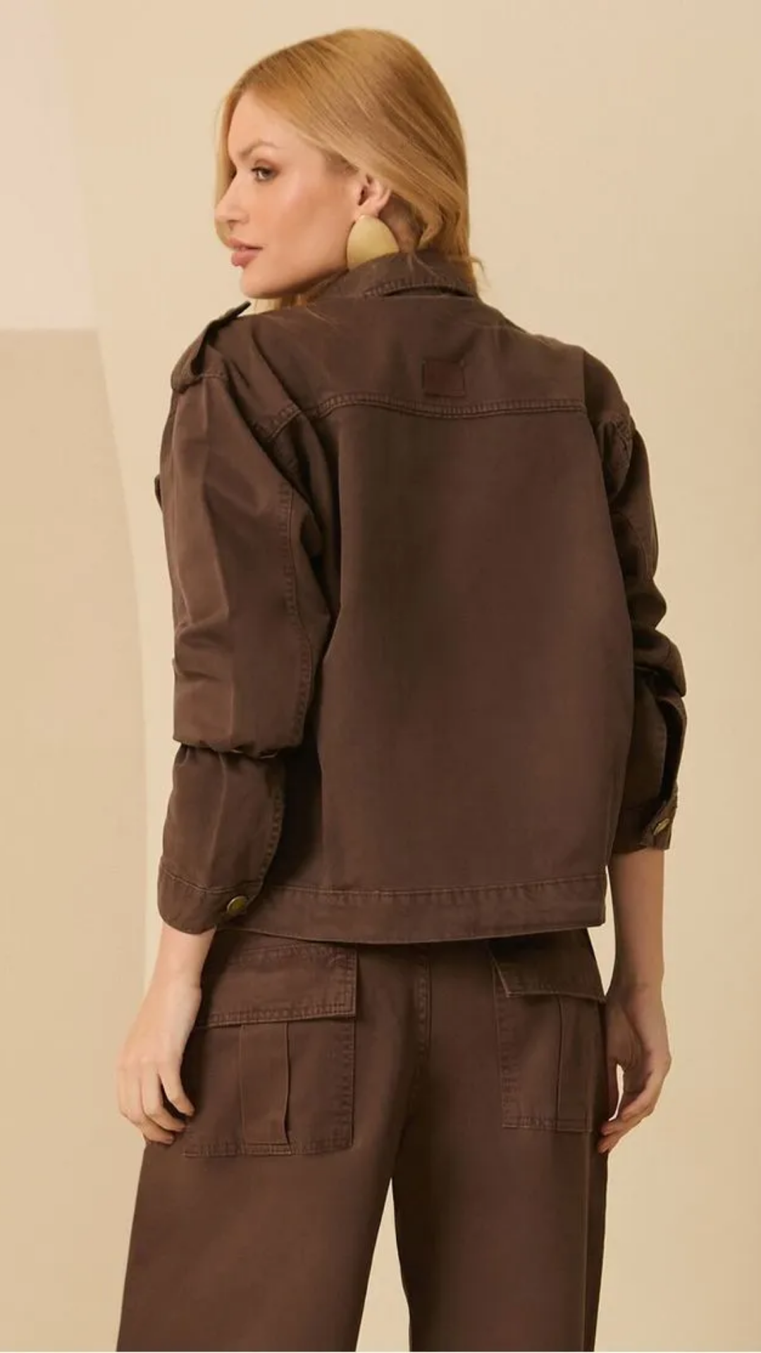 Jaqueta Biker de Sarja Marrom