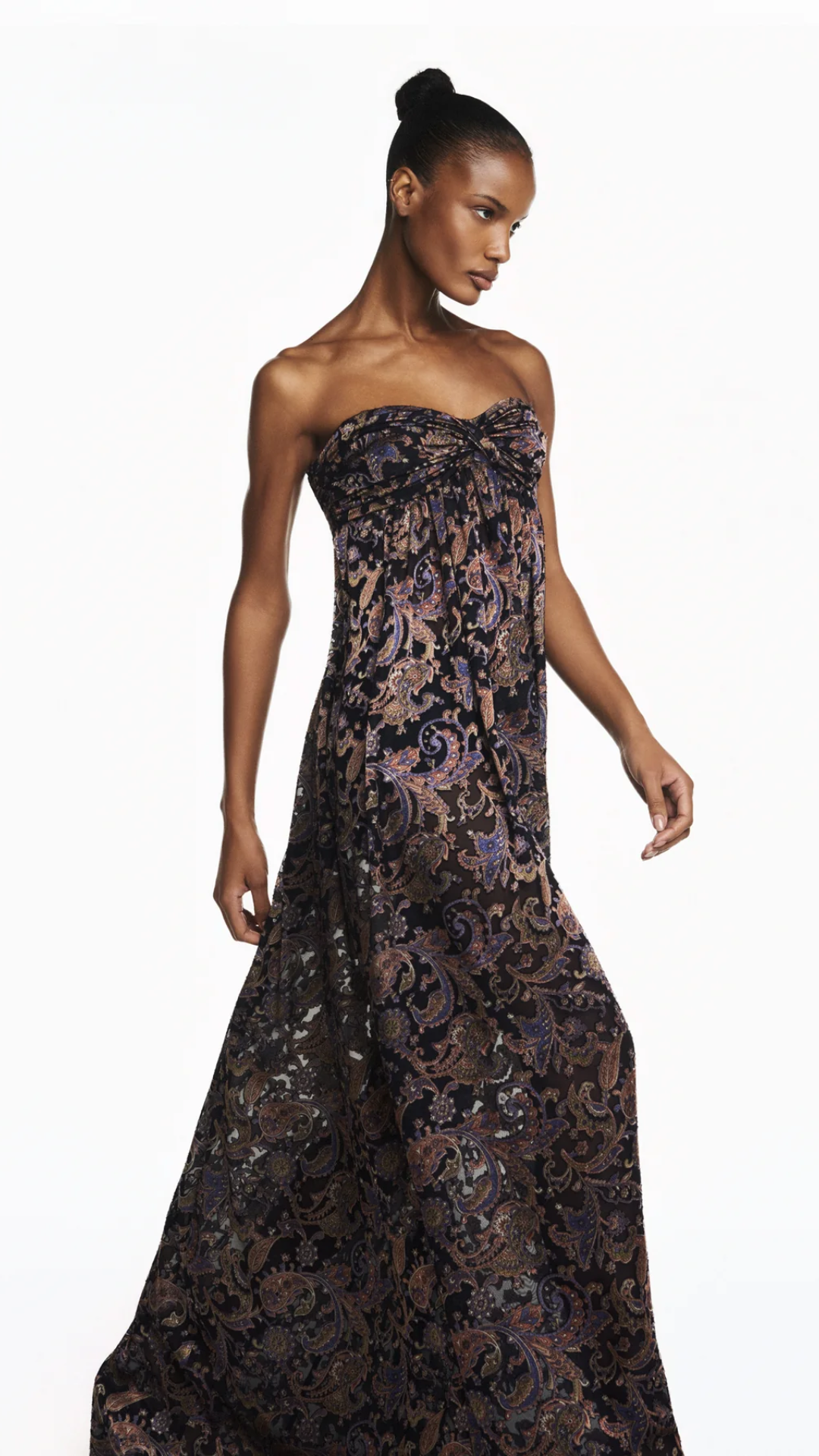 Vestido Longo Alça Georgete Devorê Azul Escuro